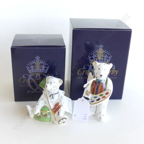 Two  Royal Crown Derby bears Artist Claude and Fisherman